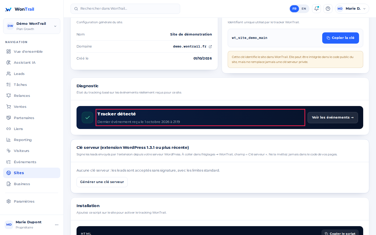 Carte Diagnostic « Tracker détecté »
