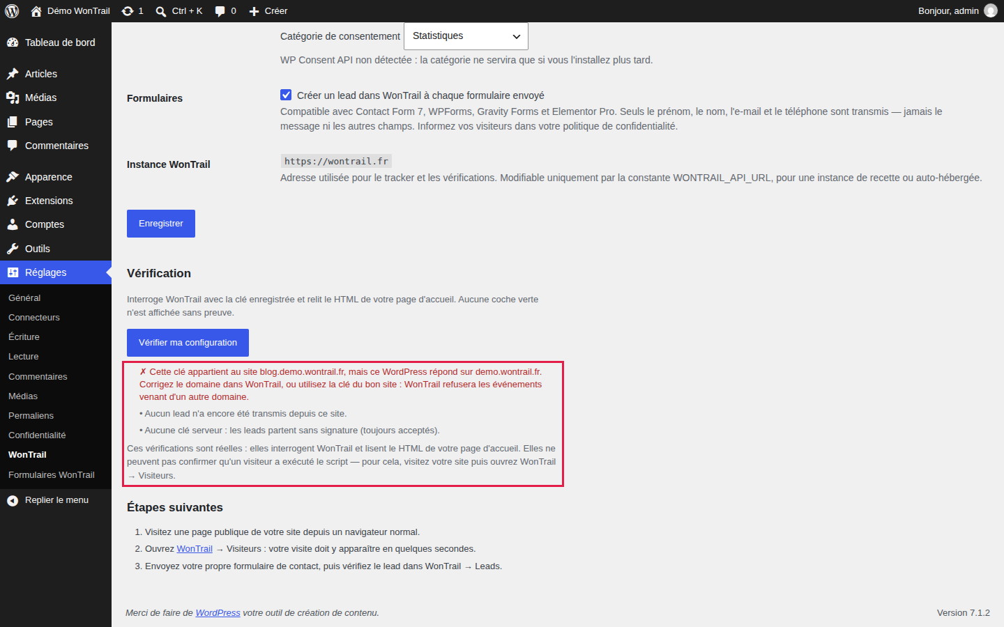 État « domaine incorrect » : la clé appartient à un autre site